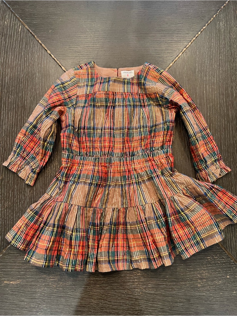 Girls JCrew Plaid Long-Sleeve Ruffle Hem Kids Dress - Multi
